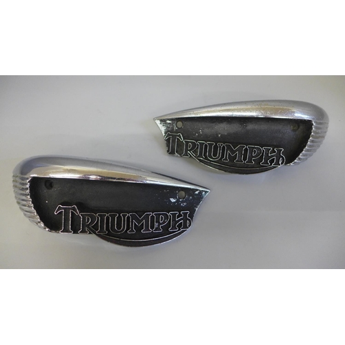 677 - A pair of Triumph Motorcycles petrol tank badges