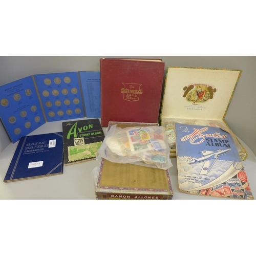683 - A collection of loose 20th Century stamps, three part filled stamp albums, 1953 to 1963 GB shillings... 
