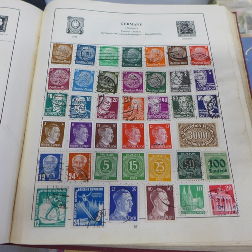 683 - A collection of loose 20th Century stamps, three part filled stamp albums, 1953 to 1963 GB shillings... 