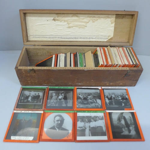 699 - A box of approximately 65 magic lantern slides, family history, circa 1907-1930