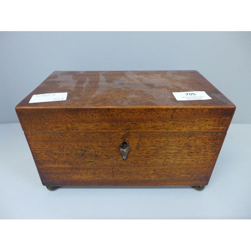 705 - A 19th Century mahogany two-compartment tea caddy