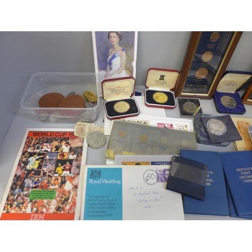 734 - A box of coins, various collections including Churchill First Day coin covers, Royal British Legion ... 