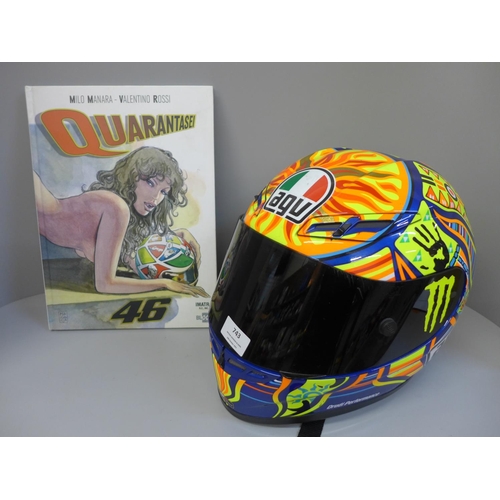743 - A special edition AGV Valentino Rossi crash helmet with artwork, with a Quarantasei Valentino Rossi ... 