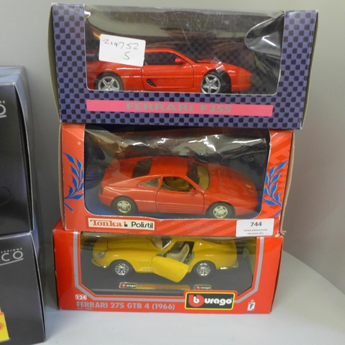 744 - Five model vehicles; three Collezione, one Tonka Polistil and one Burago Ferrari 275, all boxed