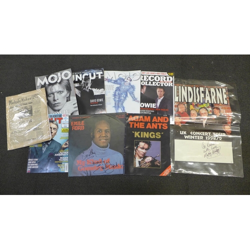 751 - Music memorabilia: a signed Lindisfarne concert tour poster, signed Emile Ford album cover and LP, A... 