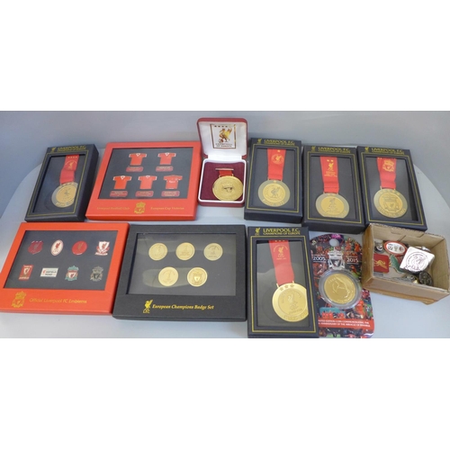 758 - A Liverpool medal collection; badges, 10 medals and 12 badges