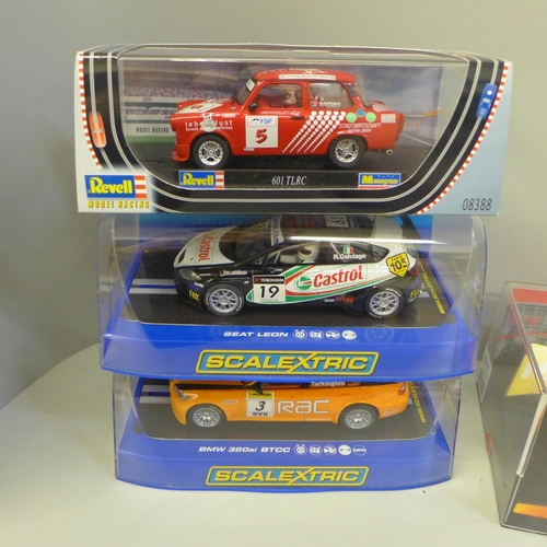 761 - Seven slot car vehicles, five Scalextric, Revell and Ninco