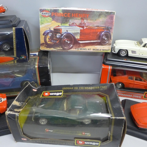 768 - A collection of model cars including Burago and Maisto, some boxed and an Airfix kit