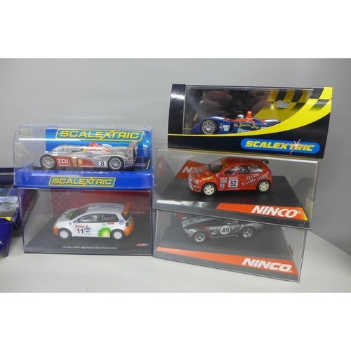 769 - Six slot car vehicles, including Scalextric and Winco