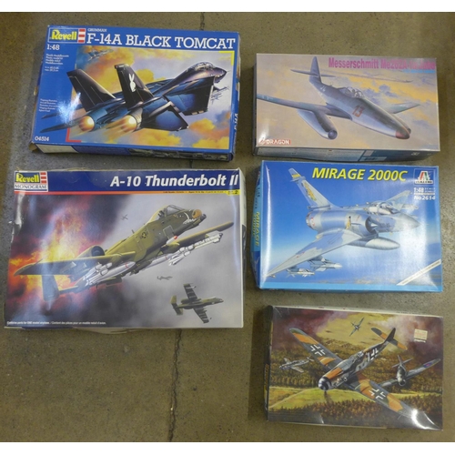 773 - Five model aeroplane kits including Revell, Dragon, Italeri, Fujimi, etc.