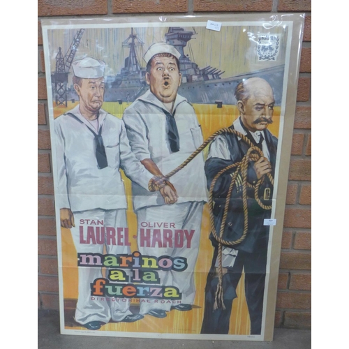 777 - A 1940 Spanish film poster; Laurel and Hardy Saps at Sea, 27.5cm x 39.5cm