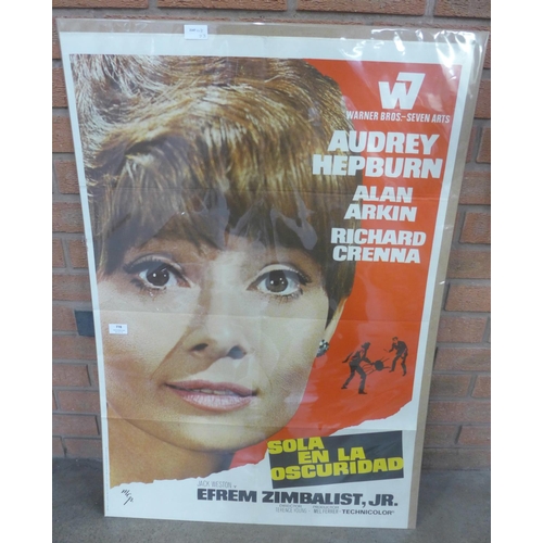 778 - A Spanish 1960s film poster; Audrey Hepburn, Wait Until Dark, 27.5cm x 39.5cm