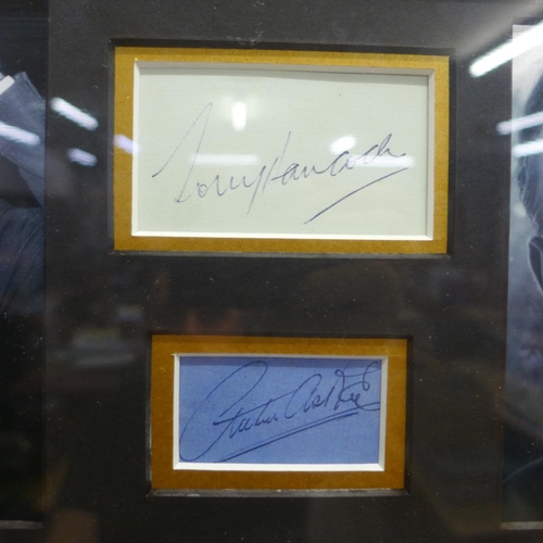 803 - A comedy autograph framed display; Tony Hancock, Norman Wisdom, Arthur Askey and Charlie Drake