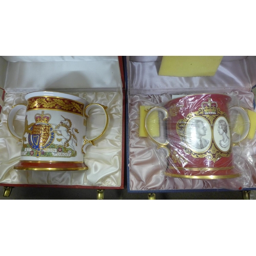 818 - Four Spode large Royal Family loving cups, boxed