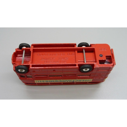 833 - A Dinky Toys Routemaster Bus, 289, boxed, (old shop stock)