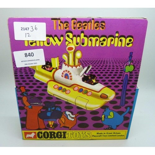 840 - A Corgi Toys 803 The Beatles Yellow Submarine, boxed, (old shop stock)