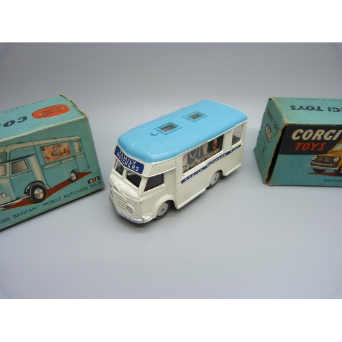 842 - Two Corgi Toys, 408 Bedford Road Service Van and 413 Smith's Karrier Bantam Mobile Butchers Shop, bo... 