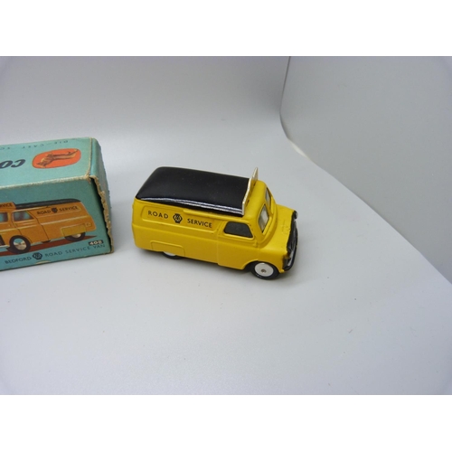 842 - Two Corgi Toys, 408 Bedford Road Service Van and 413 Smith's Karrier Bantam Mobile Butchers Shop, bo... 