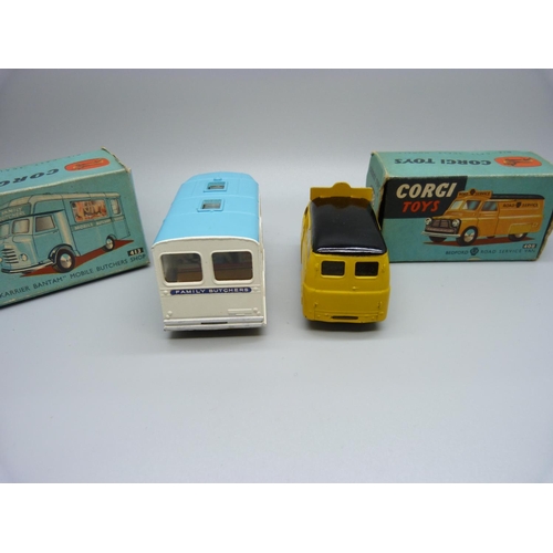 842 - Two Corgi Toys, 408 Bedford Road Service Van and 413 Smith's Karrier Bantam Mobile Butchers Shop, bo... 