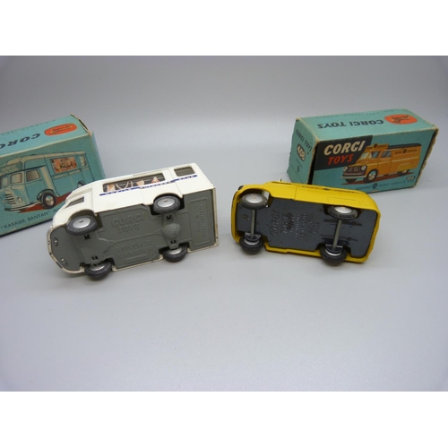 842 - Two Corgi Toys, 408 Bedford Road Service Van and 413 Smith's Karrier Bantam Mobile Butchers Shop, bo... 