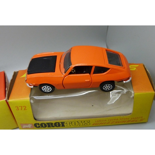 853 - Three Corgi Toys Whizzwheels, 165, 372 and 342 Lamborghini P400 GT Miura Fighting Bull, boxed, (old ... 