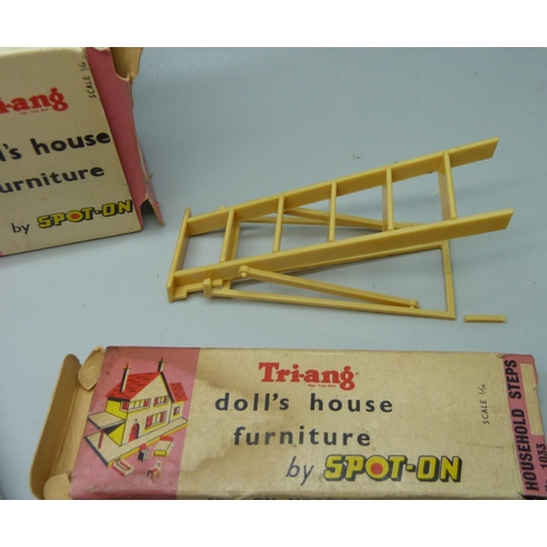 855 - A Corgi Kits 611 Motel Chalet, two Tri-ang by Spot-On Doll's House Furniture, a Britain's petrol pum... 