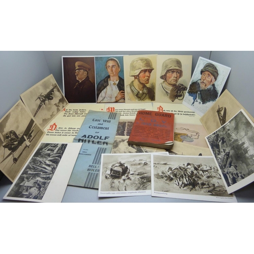 859 - A collection of German WWII postcards and a Home Guard handbook