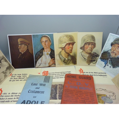 859 - A collection of German WWII postcards and a Home Guard handbook