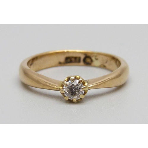 924 - A 22ct gold and diamond solitaire ring, 3.6g, J