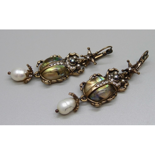 958 - A pair of scarab drop earrings