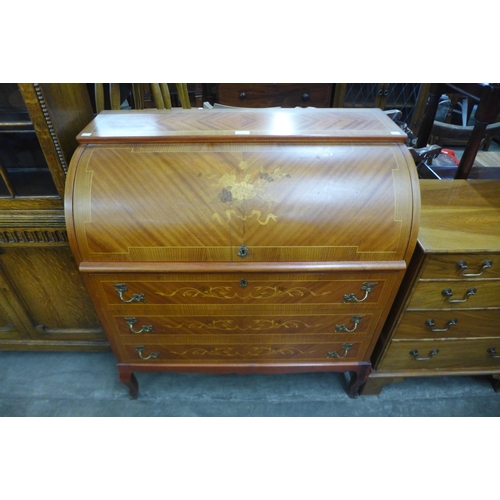 132 - A French Louis XV style inlaid mahogany cylinder bureau