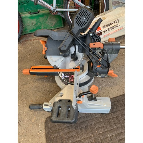 2225 - Evolution tilting sliding compound mitre saw on dedicated folding saw horse stand