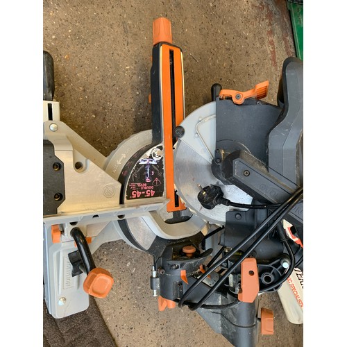 2225 - Evolution tilting sliding compound mitre saw on dedicated folding saw horse stand