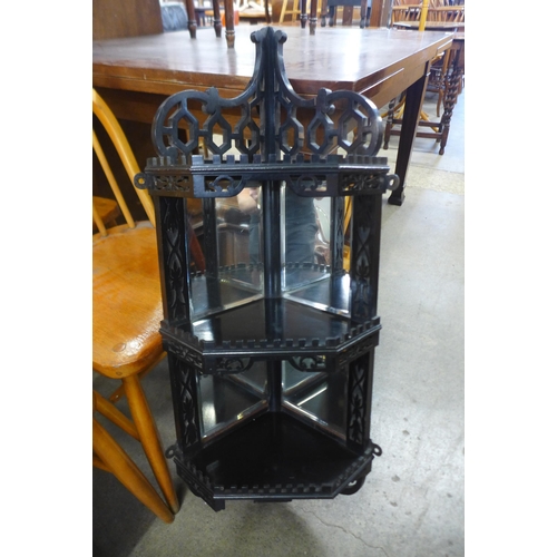 160 - A Victorian Aesthetic Movement ebonised wall hanging corner whatnot
