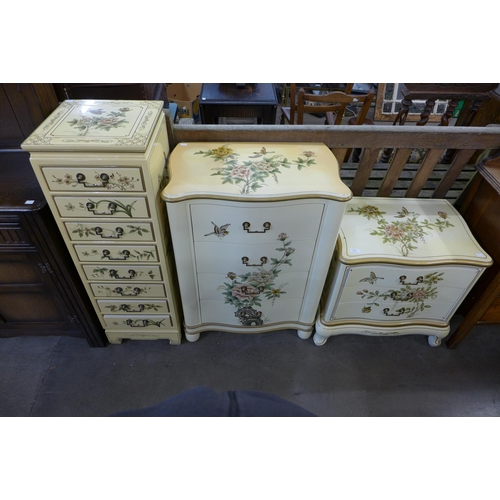 245 - Three Chinese style cream chests of drawers