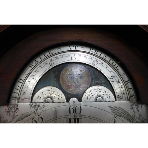 25 - A George III mahogany 8-day longcase clcok, with silvered rolling moonphase/Bristol tidal dial, sign... 