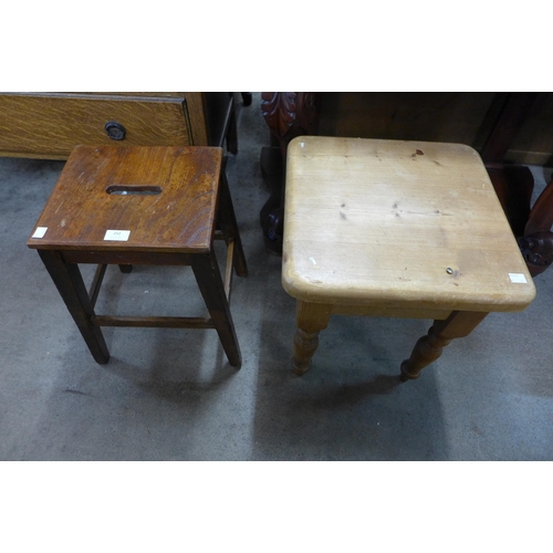 252 - A small pine occasional table and a laboratory stool