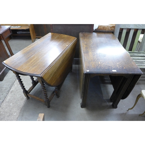 279 - An oak barleytwist gateleg table and another