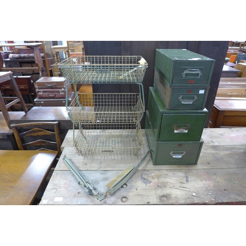 287 - Four green metal index drawer cabinets and one other