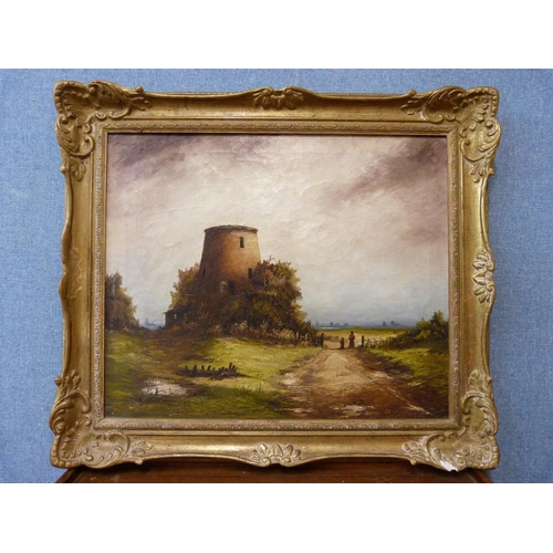 346 - B. Woolley, The Mill on the Fen, oil on canvas, framed