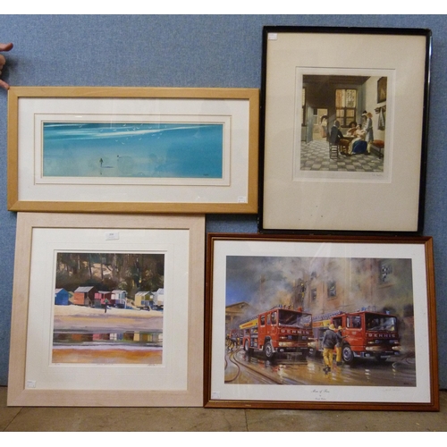 356 - Two limited edition signed prints, an engraving and William Green, Chasing Gulls, oil painting