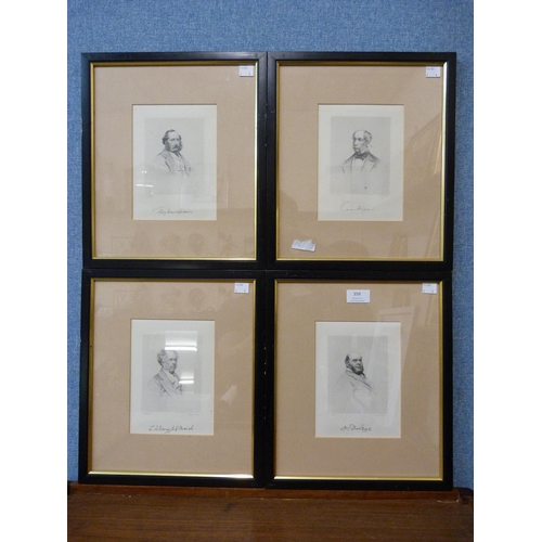 358 - A set of four portrait prints, framed