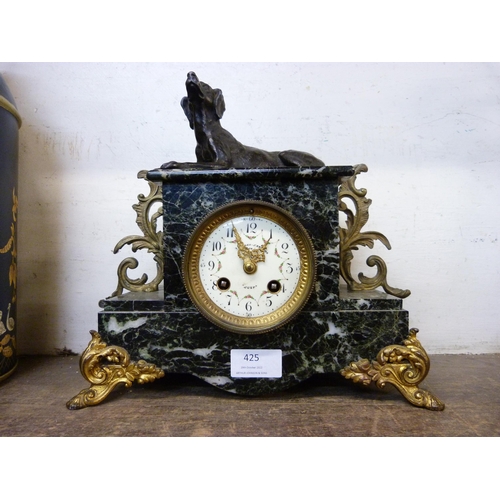 425 - A 19th Century French green marble and gilt metal figural mantel clock