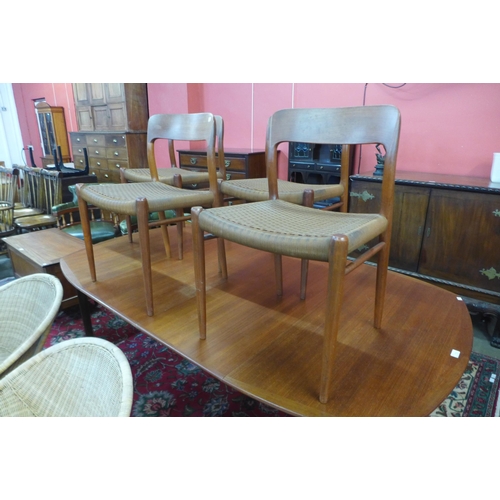 74a - A set of four Danish J.L. Moller Models Mobelfabrik teak and cord seated dining chairs, designed by ... 