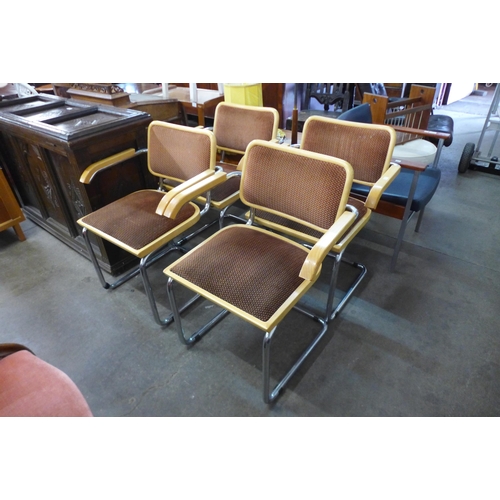 79 - A set of four Cesca Marcel Breuer style chrome and beech cantilever chairs