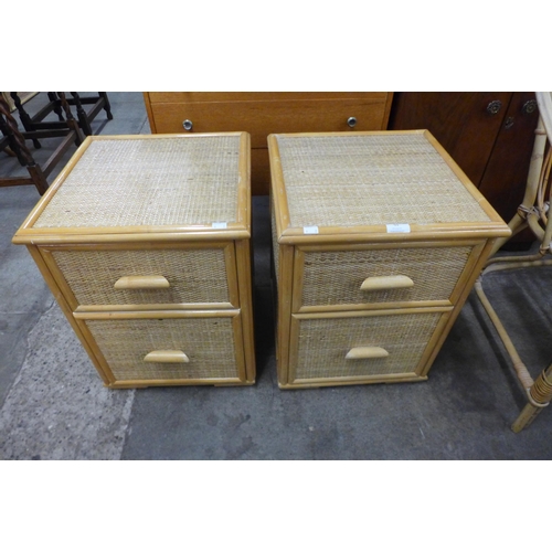 93 - A pair of bamboo and rattan bedside chests