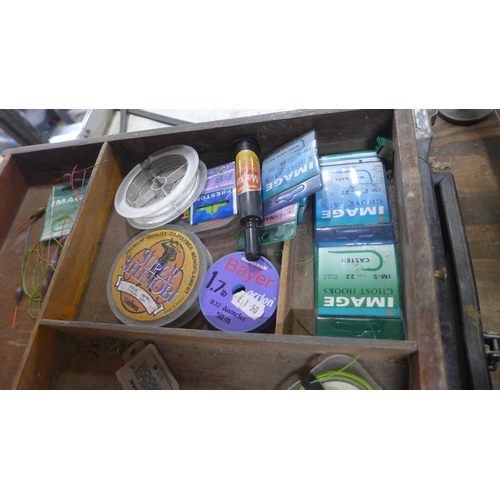 2078 - Large quantity of fishing equipment; rods, poles, table, Milo and Preston Innovations fishing boxes,... 