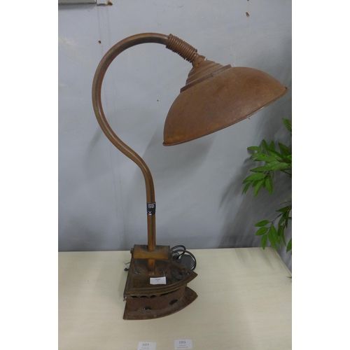 1303 - An upcycled iron lamp, the base modelled as a flat iron, H 61cms (HD908239)   #