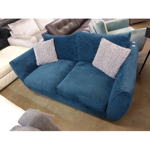 1324 - A deep blue textured velvet upholstered two seater sofa