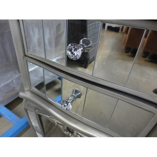 1390 - A silver mirrored two drawer bedside